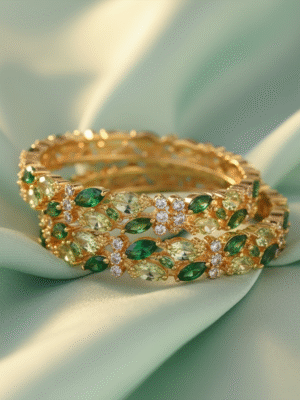 3 (112) Classic Polki Bangles – Red & Green Stone Bridal Jewelry Set