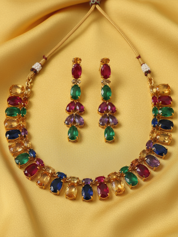 Untitled- 1 Shiny Party Necklace Set – Stone Studded Locket with Earrings