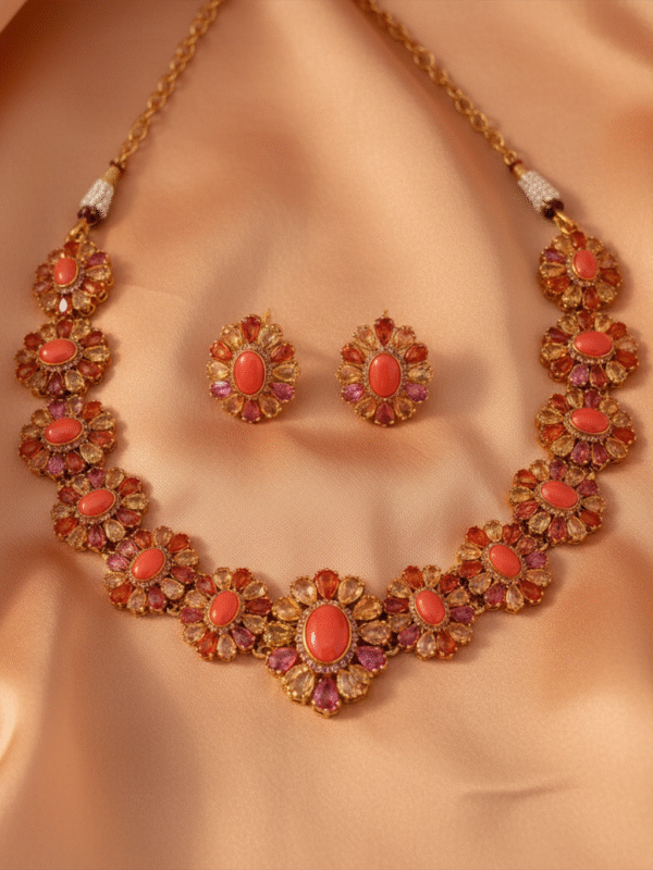 Untitledd-1 Luxury Party Necklace Set – Zircon Studded Pendant with Earrings