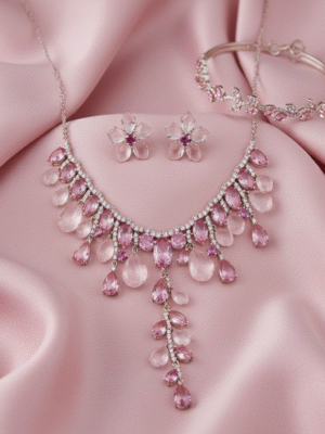 Untitlehd-1 Designer Party Wear Jewelry Set – Zircon Necklace with Earrings