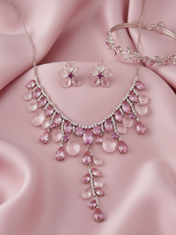 Untitlehd-1 Designer Party Wear Jewelry Set – Zircon Necklace with Earrings