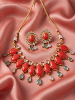 Untitlejhd-1 Stylish Party Wear Jewelry Set – Gold Plated Locket with Earrings