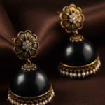 Festival Earrings – Antique Gold with Red and Green Stones