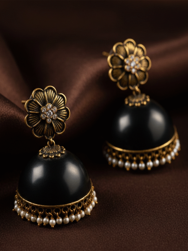 Festival Earrings – Antique Gold with Red and Green Stones