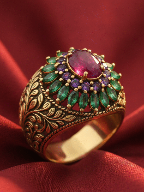 4 (17) Chic Wedding Ring – Antique Gold Plated Floral Design