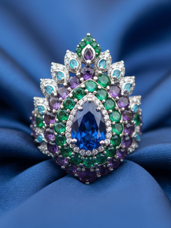 4 (62) Royal Bridal Ring – Heavy Zircon Studded Statement Piece