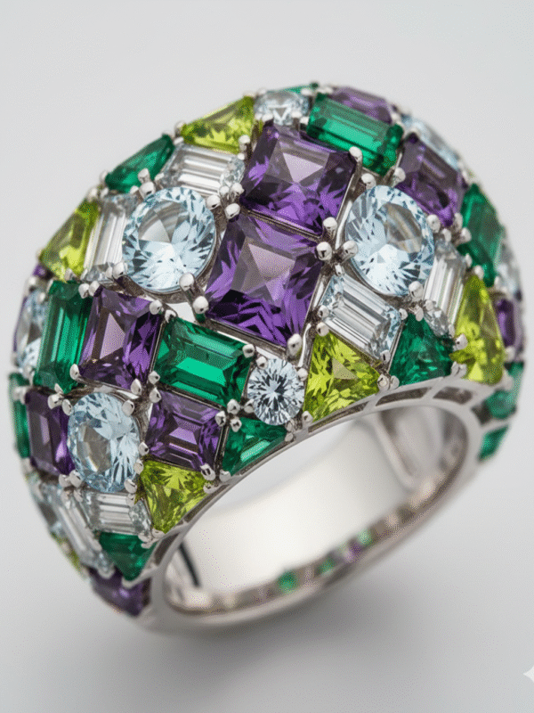 Modern Stylish Ring – Geometric Shape with Stones