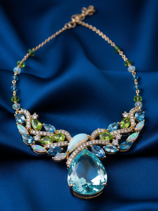 m (18) Antique Temple Necklace – Traditional Red Green Stone Design