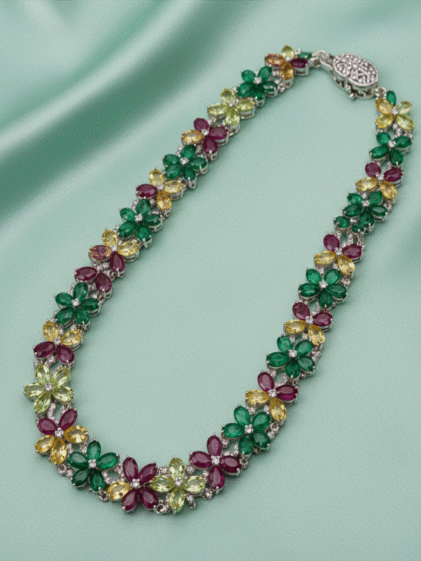 Antique Necklace – Red and Green Stone Gold Plated Jewelry